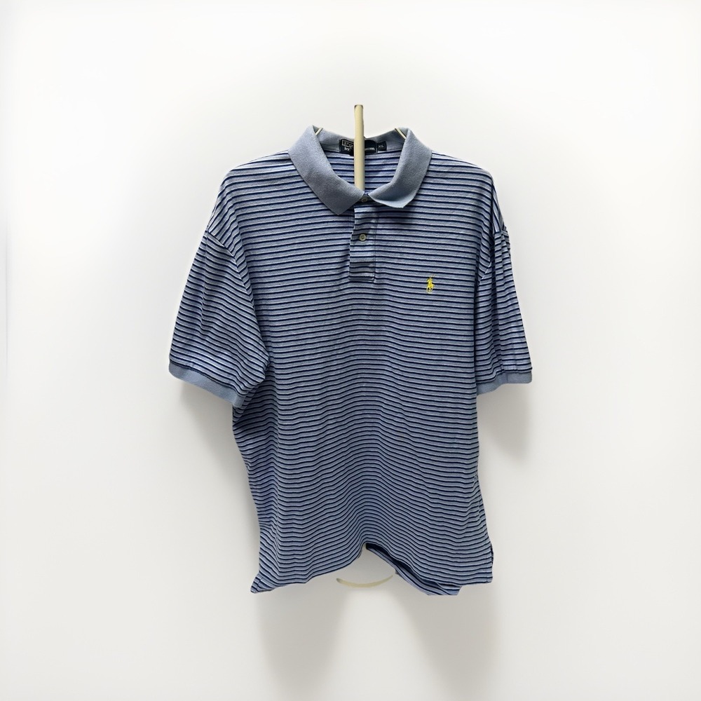 Polo Ralph Lauren Polo Shirt‎ Men's XL Blue Striped Short Sleeve Yellow Pony